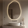 LED Light Bathroom Mirror 22x32, Stepless Dimmable Irregular Backlit Mirror with 3 Colors, Anti-Fog, Memory, Al-Alloy Lampshade, Frameless Makeup Mirror for Bathroom (Horizontal/Vertical)