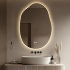 LED Light Bathroom Mirror 22x32, Stepless Dimmable Irregular Backlit Mirror with 3 Colors, Anti-Fog, Memory, Al-Alloy Lampshade, Frameless Makeup Mirror for Bathroom (Horizontal/Vertical)