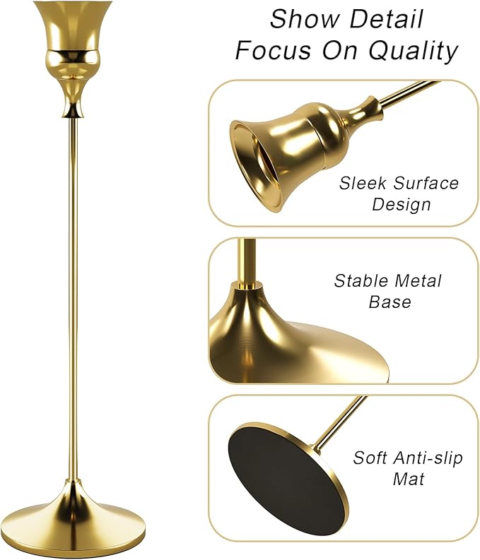 Candlestick Holders Gold, 3 Packs Taper Candle Holder for Candlesticks, Candle Sticks Holder Decor for Home Decor