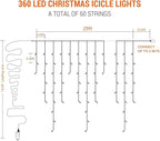 Brizled Christmas Icicle Lights, 29ft 360 LED Outdoor Icicle Lights Color Changing with Remote, 11 Function Connectable Christmas Lighting Warm White & Multicolor Xmas Lighting for Xmas Home Wedding