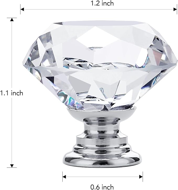 Ravinte 5 Pack Crystal Drawer Knobs - Glass Cabinet Knobs, Diamond Shaped, 30 mm with Silver Base