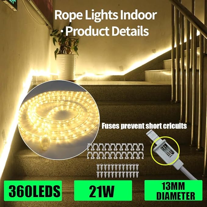 33FT 360 LED Rope Lights Outdoor - Connectable Waterproof Flexible Tube Lighting for Deck, Patio, Garden, Stair Railing & Above Cabinet Decor(Warm White)