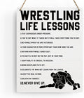 Wrestling Life Lessons Wooden Hanging Sign Inspirational Wrestling Wall Art Decor, Wrestling Wall Hanging Decor Signs for Home Office Bedroom Decoration 8x10 Inches