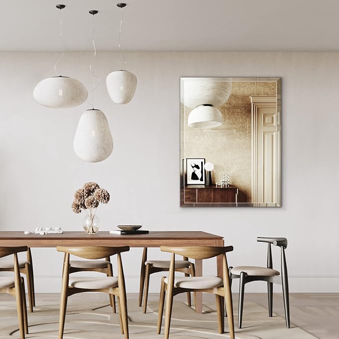 28"x36" Frameless Rectangle Wall Mirror with 1 inch Beveled Edge for Bathroom Vanity