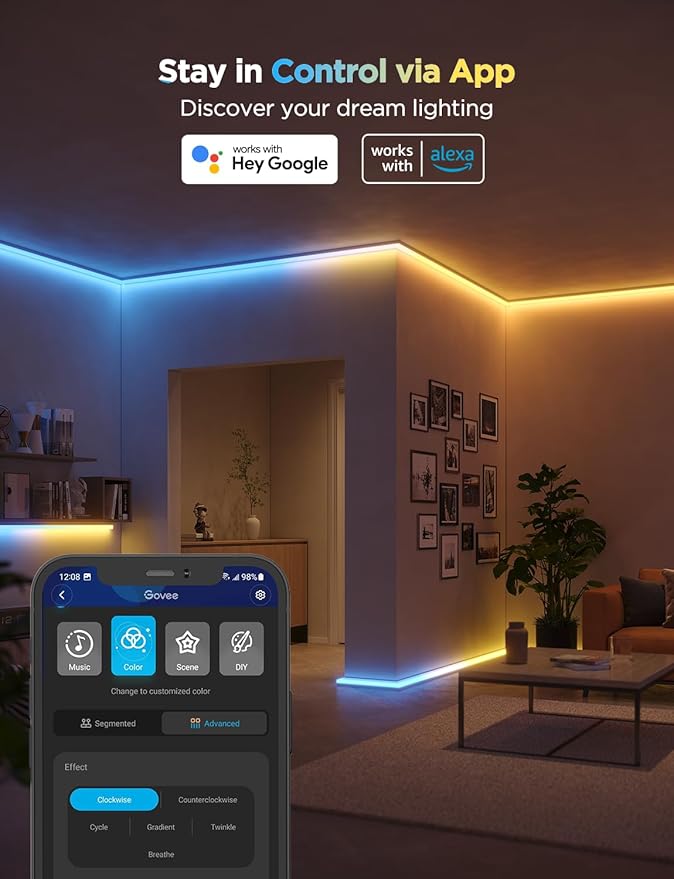 Govee RGBIC LED Strip Lights 9.8ft with Covers, Smart LED Lights Work with Alexa and Google Assistant, Diffuser Channel with LED Lights for Bedroom, Skirting Lines, Studio, Cabinet