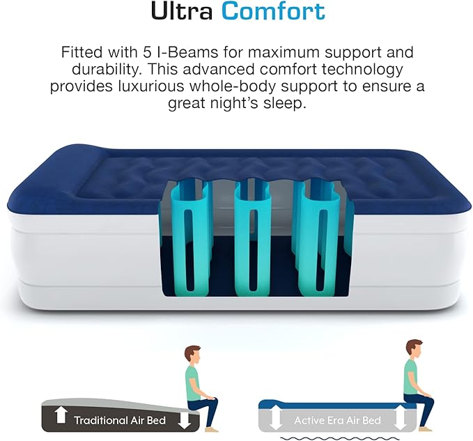 Active Era 21" Twin Air Mattress with Built-in Pump & Raised Pillow - Heavy Duty Puncture Resistant, Waterproof Blow Up Bed