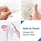 16.4ft Dimmable White LED Strip Light Kit, Dimmable 3000K-6500K, 24V Strip Lights with Remote Control, Flexible LED Strip Light, Eye Protection for Bedroom, Home Lighting, Mirror, Kitchen, Bar Cabinet