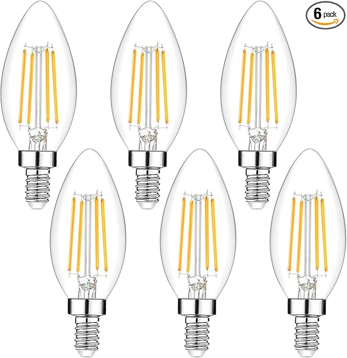 6-Pack Dimmable E12 LED Candelabra Bulbs 40Watt Equivalent, 2700K Warm White, 450Lumens, 4W B11 Vintage Chandelier Light Bulbs, LED Filament Clear Glass Candle Lamp for Ceiling Fan Home Decor