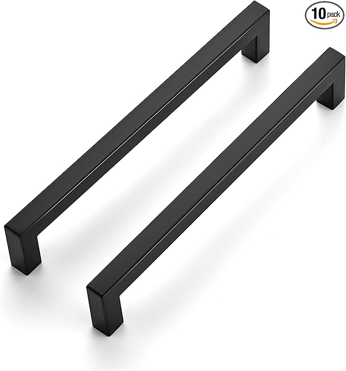 Ravinte 10 Pack 7-1/2 Inch Kitchen Square Cabinet Handles Matte Black Pulls Black Drawer Pulls Kitchen Cabinet Hardware for Cupboard Drawer Handles