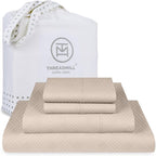 Threadmill Queen Sheet Set for Queen Mattresses | 800 Thread Count Jacquard Celine Light Beige | Better Than Egyptian Cotton | 4 Pc Bed Sheets | Elasticized Deep Pocket | 100% Cotton Queen Sheets