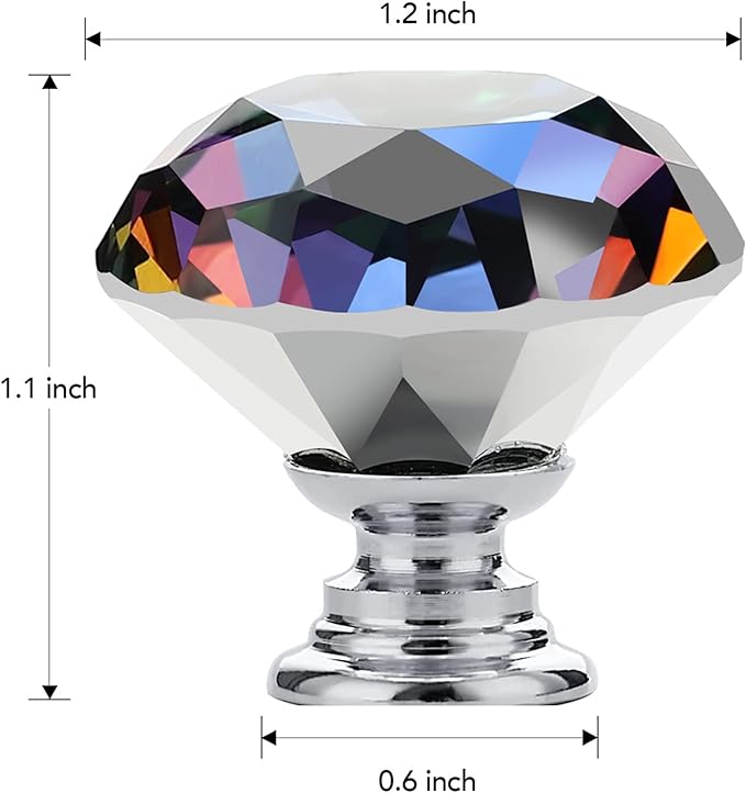 Ravinte 25 Pack Colorful Crystal Drawer Knobs - Diamond Shaped, 30 mm with Black Base