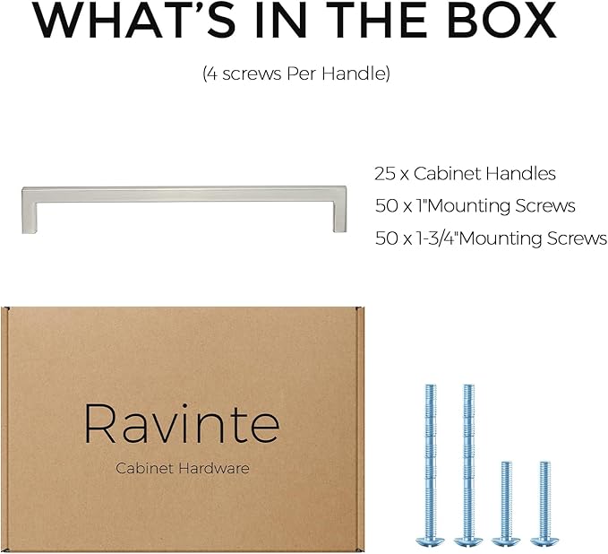 Ravinte 25 Pack Solid 7-1/2 Inch Center to Center Slim Square Bar Dresser Drawer Handles Kitchen Cabinet Handles Brushed Nickel Drawer Pulls Kitchen Cabinet Hardware Pulls