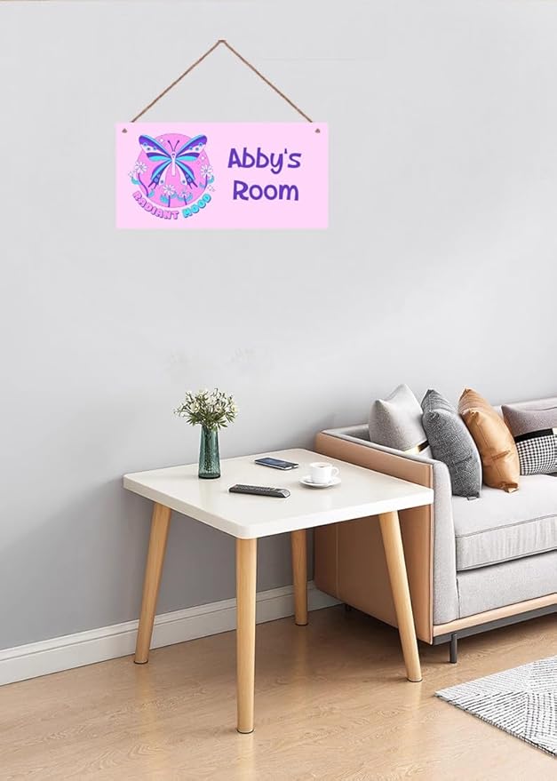 Personalized Butterfly Sign Cute Kids Cartoon Themed For Kids Room Door Decor,Custom Name Wall Decor Decorative Plate for Nursery Girls Room Boys Bedroom