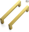 JOY DECOR 12 Pack Cabinet Handles, Gold Cabinet Pulls, 5 Inch Kitchen Closet Handles Square Drawer Pulls Stainless Steel Drawer Hardware, 128mm Hole Centers