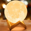 Mydethun 3D Moon Lamp, 9.6' Large Night Light with Wooden Base, Touch-Dimmable & Rechargeable, Gift for Mom, Bedroom, Home Décor, Dual-Color White/Warm Yellow