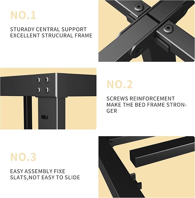 ALDRICH 12 Inch Metal Full Size Bed Frame - Double Black Basic Steel Slats Platform, Easy Assembly Heavy Duty Noise Free Bedframes, No Box Spring Needed