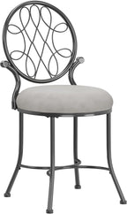 Hillsdale O'Malley Vanity Stool with Spiral Pattern Design, Metallic Gray Fabric