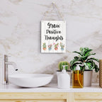 Rustic Grow Positive Thoughts Wood Hanging Sign, Farmhouse Summer Artwork Decor, Cactus and Succulent Wooden Plaque Sign Wall Art Decor Signs Home Decoration 8 x 10 Inches