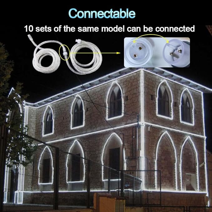 33FT White LED Rope Lights Outdoor,Flexible Tube Rope Lights Plug in,Connecting Rope Lights for Deck,Patio,Camping,Porch,Christmas Holiday Decoration