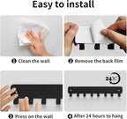 pickpiff 2 Pack Key Holder for Wall Adhesive, Key Hooks with 8 Hooks Wall Mounted, Black Key Hangers No Drill for Living Room, Kitchen, Office
