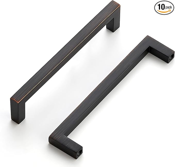 Ravinte 10 Pack Solid Kitchen Cabinet Handles Oil Rubbed Bronze Cabinet Pulls Slim Drawer Pulls with 5 Inch Hole Center Square Bar Kitchen Cabinet Hardware
