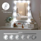 BEWISHOME Makeup Vanity Desk with Lights,Girls Vanity Set with Mirror and Stool,Small Vanity Desk with 5 Drawers,3 Light Settings,Adjustable Brightness,Dressing Table for Bedroom,White FST08W