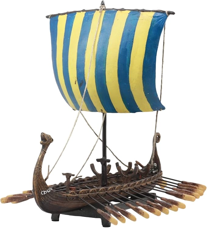 Ebros Gift Scandinavian Viking Norseman Dragon Gokstad Longship Model Ship Boat Resin Sculpture with Display Base Stand War Vessel Battle Ships Prototype Figurine