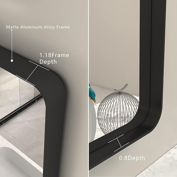 60x30 Black Framed Bathroom Mirror for Wall, Black Metal Bathroom Vanity Mirror, Modern Rectangle Mirror, Rounded Corner, Shatterproof, Anti-Rust (Horizontal/Vertical)