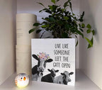 Inspirational Wood Signs, Wooden Box Sign Desk Decor, Cow Table Art, Plaque With Positive Saying, Farmhouse Tabletop, Country Style Home Decor, Live Like Someone Left the Gate Open