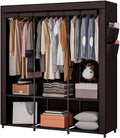 SORCEDAS Portable Closet Wardrobe Storage Organizer Metal Hanging Rack Non-Woven Fabric 50 Inch (Coffee)