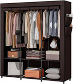 SORCEDAS Portable Closet Wardrobe Storage Organizer Metal Hanging Rack Non-Woven Fabric 50 Inch (Coffee)