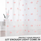 MYSKY HOME Short Curtains for Kitchen Windows Pink Pom Pom Curtains for Bedroom Light Filtering White Sheer Curtains for Nursery Cafe Bathroom Privacy Rod Pocket Bohemian Voile 38 x 45 inch 2 Panels