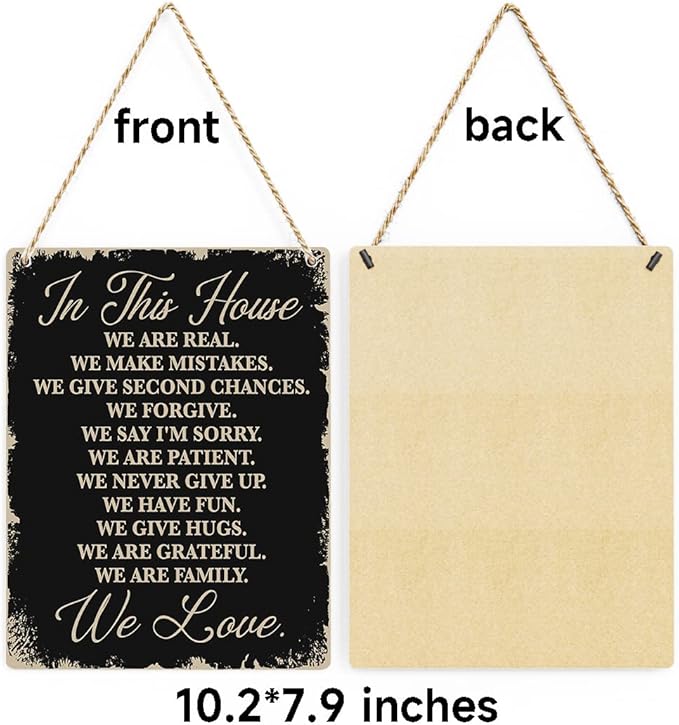 In This House Wooden Hanging Sign, House Rules Signs, Farmhouse Living Room Home Decor Wall Art, Inspirational Family Quote, Scripture Wooden Hanging Sign for Farmhouse Home Wall Art Decoration