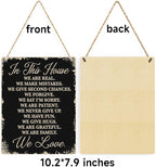 In This House Wooden Hanging Sign, House Rules Signs, Farmhouse Living Room Home Decor Wall Art, Inspirational Family Quote, Scripture Wooden Hanging Sign for Farmhouse Home Wall Art Decoration