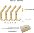 Wooden Coat Hooks Wall Hooks,Natural Oak Wood Hooks Decorative Vintage Wood Wall Hooks Organizer Heavy Duty Wall Mounted Hooks for Hanging Coats, Key, Cap, Cup (6 Pack)