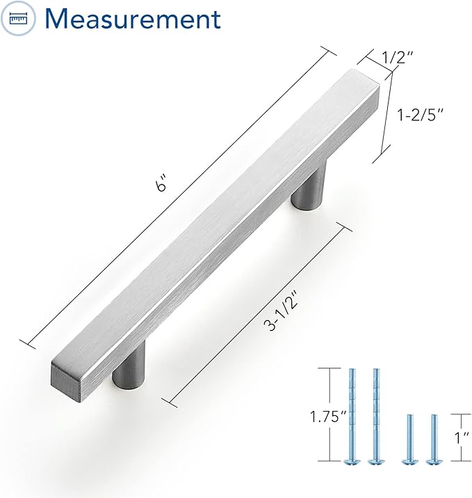 Ravinte Brushed Nickel Cabinet Handles 10 Pack 3-1/2 inchSatin Nickel Square Cabinet Pulls Silver Hardware for Kitchen Cabinets 6 inch Overall Length Stainless Steel Drawer Pulls