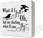 Inspirational Wood Signs, Wooden Box Sign Desk Decor, Table Art Signs, Nursery Decor, Kids Bedroom Decor, Rustic Farmhouse Decor for Shelf, What If I Fall Oh But Darling What If You Fly