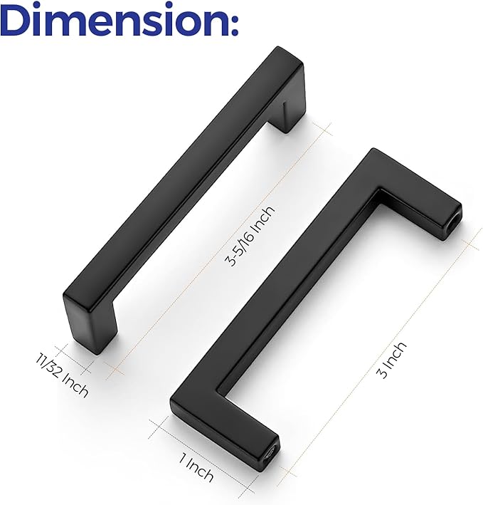 Ravinte 10 Pack Solid Kitchen Cabinet Handles Matte Black Cabinet Pulls Slim Drawer Pulls with 3 Inch Hole Center Square Bar Kitchen Cupboard Hardware