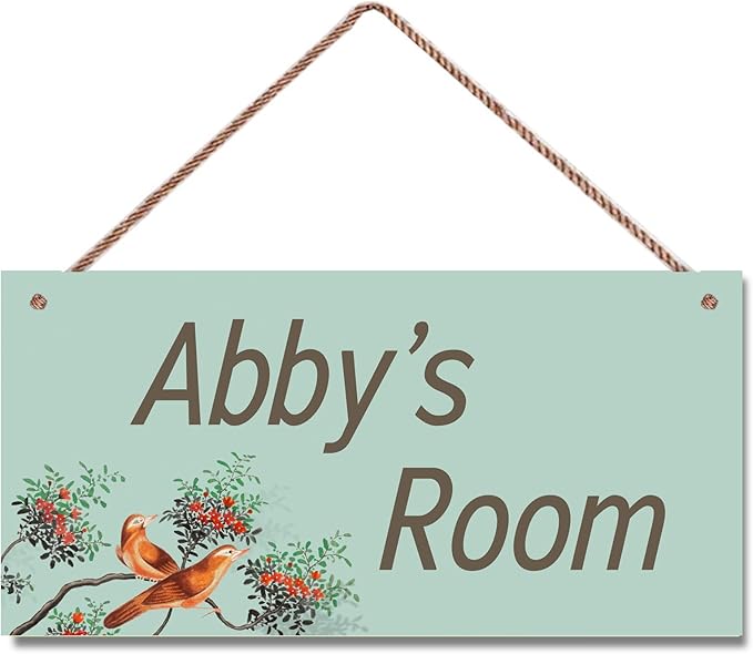 Personalized Sign Birds Wooden Sign For Kids Room Boys Bedroom Door Decor,Custom Name Flowers Wall Art Decor Decorative Plate for Nursery Little Man Cave