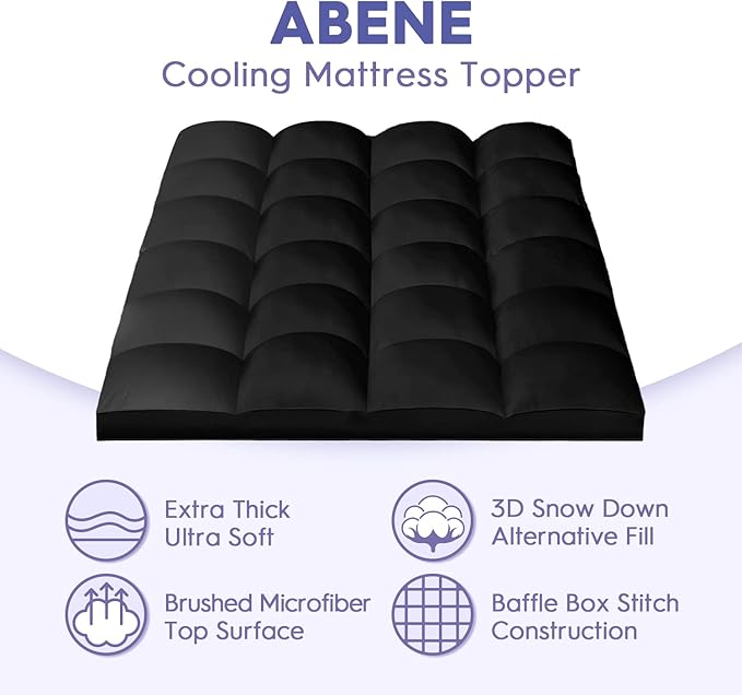 ABENE Mattress Topper Twin for Back Pain Relief, Extra Thick Mattress Pad Pillowtop, Soft Mattress Protector Cover with 8"-21" Deep Pocket, Overfilled Down Alternative Filling (Black, Twin)