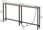 HOOBRO 63" Narrow Console Table with Charging Station, 5.9" Sofa Table with 2 Power Outlets and USB Ports, Long Entryway Tables Behind Couch Table, for Hallway, Livingroom, Greige and Black BG165UXG01