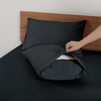 Mejoroom Striped King Size Sheet Set – Hotel Luxury Bed Sheets - Deep Pocket Up to 16 inch, Breathable, Wrinkle, Fade and Stain Resistant – 4 Piece(02-Black)