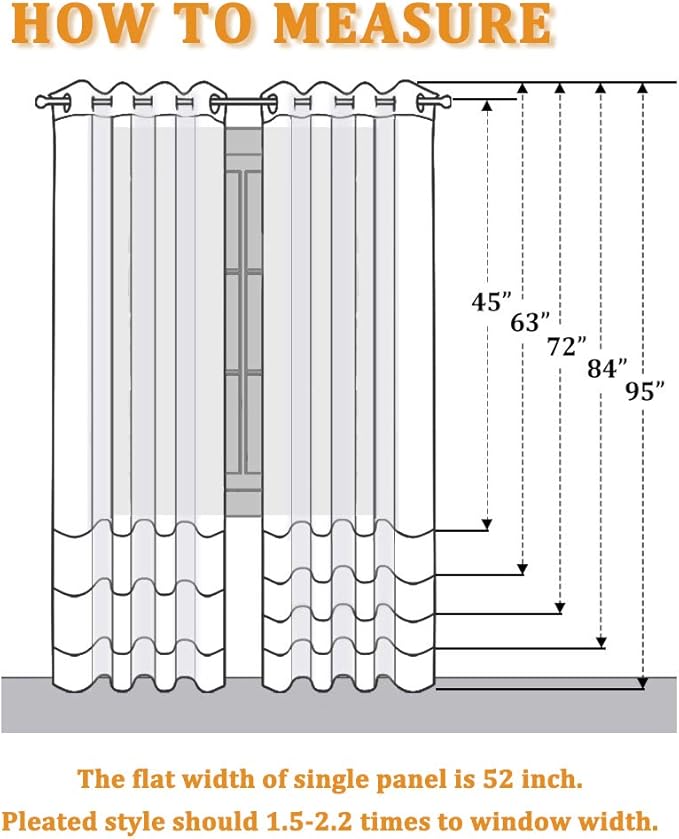RYB HOME Short Sheer Curtains - Linen Textured Small Window Curtains Semi Sheer Drapes Privacy Breathable Drapery Filter Sunlight for Kitchen, Nursery, RV, W 52" x L 45", 2 Panels, White