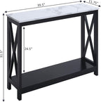 Convenience Concepts Oxford Console Table 39.5" - Sofa Table with Storage Shelf, Transitional Entryway Hall Table for Living Room and Bedroom, Display Foyer Table, White Faux Marble/Black