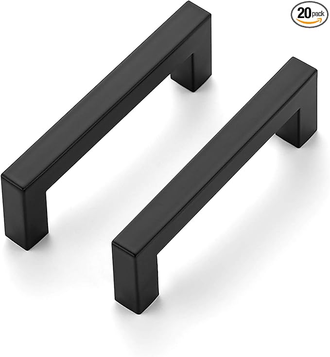 Ravinte 20 Pack 3-3/4 Inch Kitchen Square Cabinet Handles Matte Black Cabinet Pulls Black Drawer Pulls Kitchen Cabinet Hardware Kitchen Handles