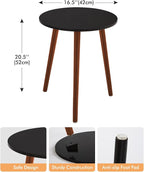 Apicizon Brown Side Table for Bedroom, End Table Bedside Table Nightstand Coffee Table with Brown Wood Legs for Living Room, 16.5 x 20.5 Inches, Black & Brown