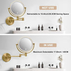 Antique Brass Rechargeable Wall Mounted Makeup Mirror Magnifying, 1X/10X Magnifying Mirror for Bathroom, 8 Inch 2 Sided 360 Swivel Extendable Arm Vanity Shaving Mirror for Bathroom