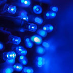 5mm LED Wide Angle Blue Prelamped Light Set, Green Wire - 70 5mm Blue LED Christmas Lights, 4" Spacing