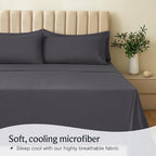 LuxClub 4 PC Full Size Sheet Set Sheets Deep Pockets Wrinkle Free Cooling Sheets Machine Washable Hotel Bedding Silky Soft - Dark Grey Full