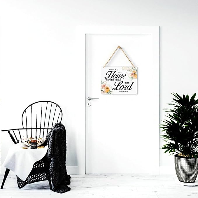 Inspirational Decor As for Me and My House We Will Serve The Lord-Joshua 24:15 Christian Bible Verse Wall Art Scripture Wooden Hanging Sign for Farmhouse Home Wall Art Decoration 10 x 8 Inches